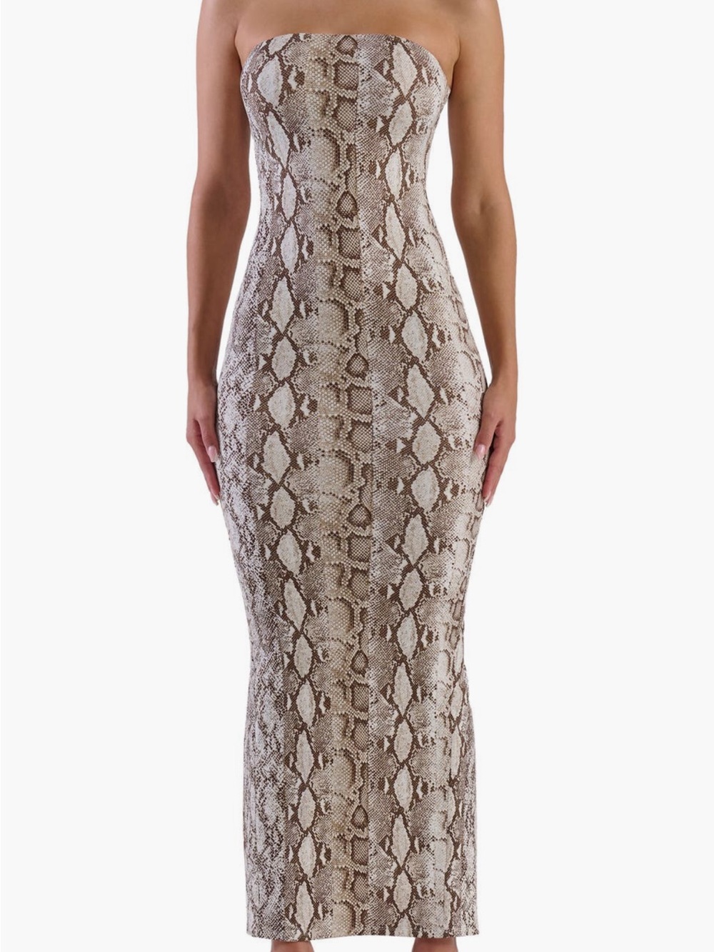 naked wardrobe Strapless Snake-Print Maxi Dress S